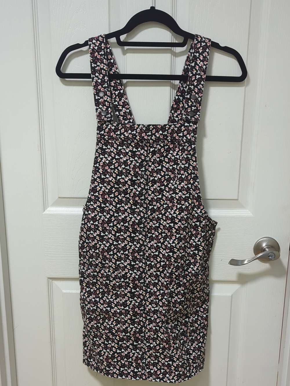 Floral Print Black Pinafore Dress